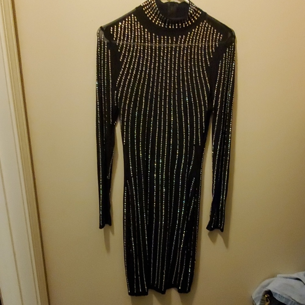 Hot Miami Styles rhinestone sheer dress